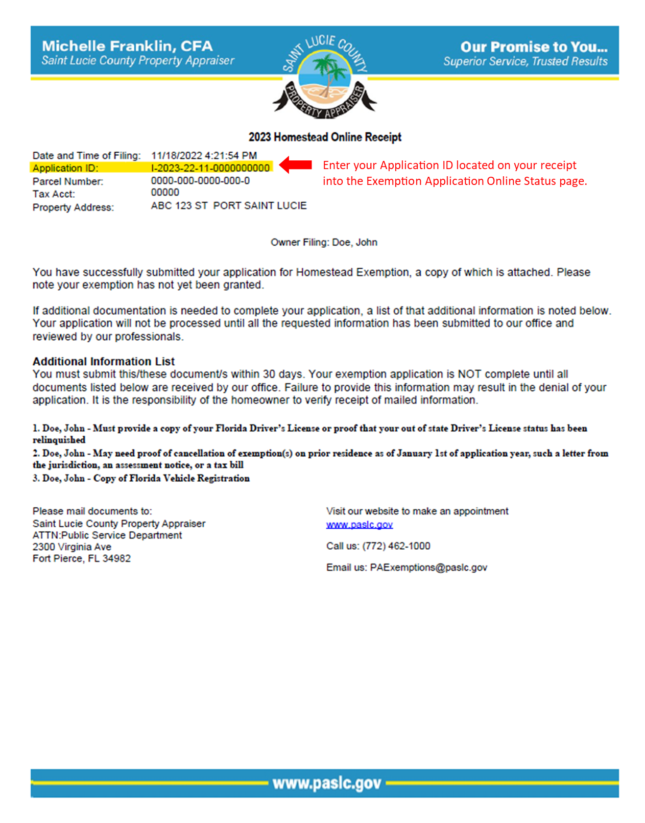 Exemption Application Status | Saint Lucie County Property 